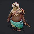 Anthropomorphic Otter Character With Red Facial Markings Leather Strap Turquoise Cloth And Handheld Gun