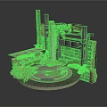 Ruined Scene 3D Model Featuring Ruined Walls Columns And Circular Paved Area With Green Foliage