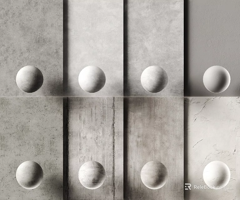 Gray Textured Panel Arrangement With Smooth Spheres On Different Backgrounds 3d model