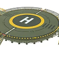 Circular Helicopter Landing Pad Featuring Yellow Ring White H Mark Metal Railings And Stairs