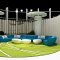 Modern Lounge Area Interior With Comfortable Seats And Large Digital Screen