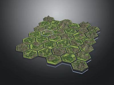 3D Hexagonal Terrain Model With Green Landscapes And Interconnected Hill Modules 3d model