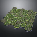 3D Hexagonal Terrain Model With Green Landscapes And Interconnected Hill Modules