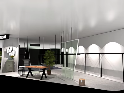 Modern Clothing Store Interior With Clothing Racks Glass Partitions And Green Plant 3d model