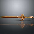Golden Decorative Sword With Intricate Patterns On Grey Background And Reflection