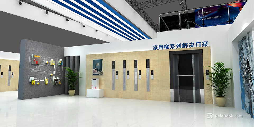 Hotel Lobby Interior With Home Elevator Solutions Display Cabinets Green Plants And Lighting Design 3d model 