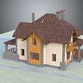 Single Family Detached Villa With Brown Tile Roof Light Exterior Wooden Accents Balcony And Chimney