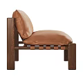 Modern Brown Leather Accent Chair With Wooden Frame And Woven Backrest Details