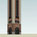 Tall Brown And Beige Tower With Pointed Spire And Arched Windows