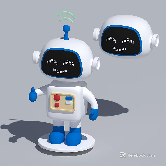 Smart Friendly Robot With Smiling Face Blue Hands Feet And Control Buttons 3d model