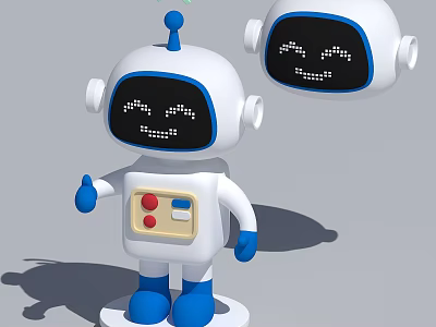 Smart Friendly Robot With Smiling Face Blue Hands Feet And Control Buttons 3d model