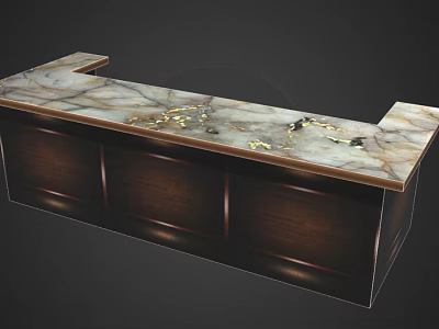 Elegant Modern Bar Counter Featuring Marble Top And Dark Wood Cabinetry With Gold Accents 3d model
