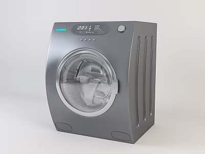 Modern Gray Washing Machine With Transparent Door And Digital Control Panel 3d model
