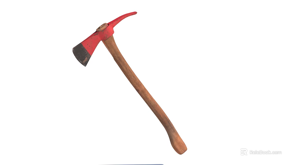 Traditional Weapon Axe with Red and Black Head and Wooden Handle 3d model 