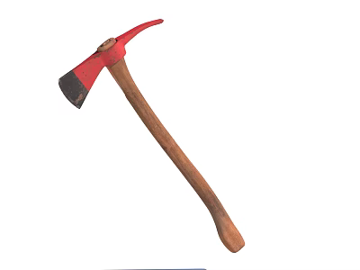 Traditional Weapon Axe with Red and Black Head and Wooden Handle 3d model