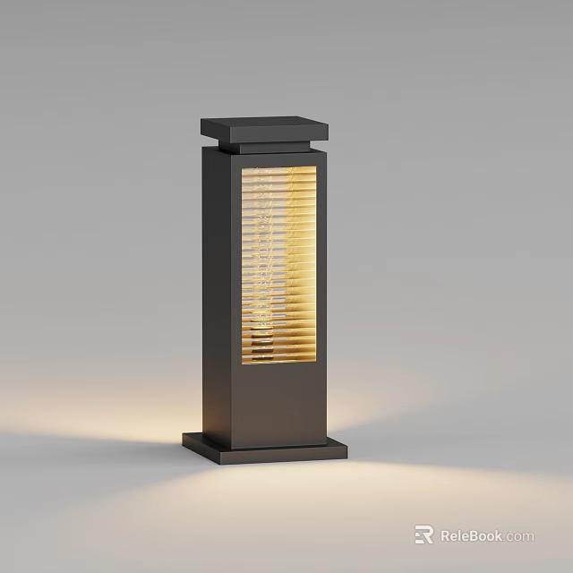 Black Outdoor Column Light With Lattice Panel And Warm Yellow Illumination 3d model