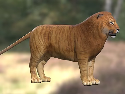 Ancient Large Striped Reptile With Mane And Muscular Body In Natural Habitat 3d model