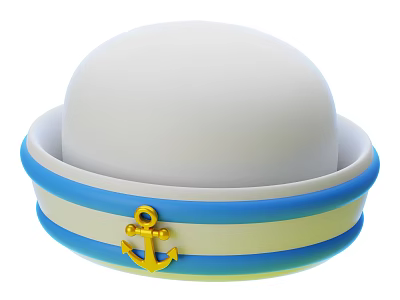 Stylish White Hat with Blue and Yellow Stripes and Yellow Anchor Decoration 3d model
