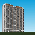 Modern High Rise Residential Building With Multiple Windows Trees And Reflecting Pool 3d model