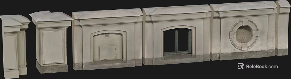 Building Exterior Wall With Classical Stone Arched Structure And Window Design 3d model