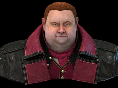 Game Movie Character With Red Hair Black Leather Jacket Red High Collar Gold Buttons 3d model