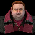 Game Movie Character With Red Hair Black Leather Jacket Red High Collar Gold Buttons