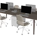 Modern Office Desk Workstation With Computers Monitors And Ergonomic Chairs 3d model