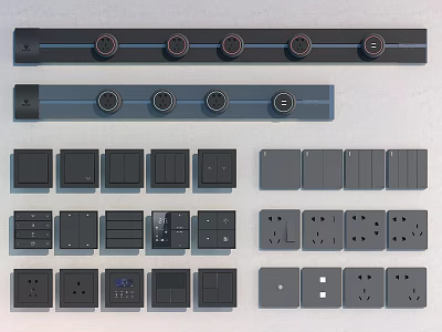 Modern Electrical Switch Panels With Various Designs And Sleek Dark Finish For Home Use 3d model