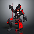 Game Movie Character Masked Female In Black Red Armor Holding Red Weapon Sci Fi Combat Stance