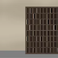 Wooden Grid Room Divider With Multiple Cubby Holes And Light Wall Gray Floor Background
