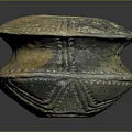 Ancient Clay Vessel With Carved Patterns Lid And Handle Earth Toned Design