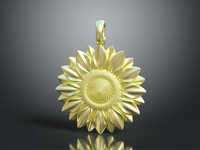 Golden Sunflower Shaped Pendant Fashion Accessory With Detailed Petal Design 3d model