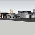 Modern Commercial Street With Multiple Storefronts Trees And Glass Windows