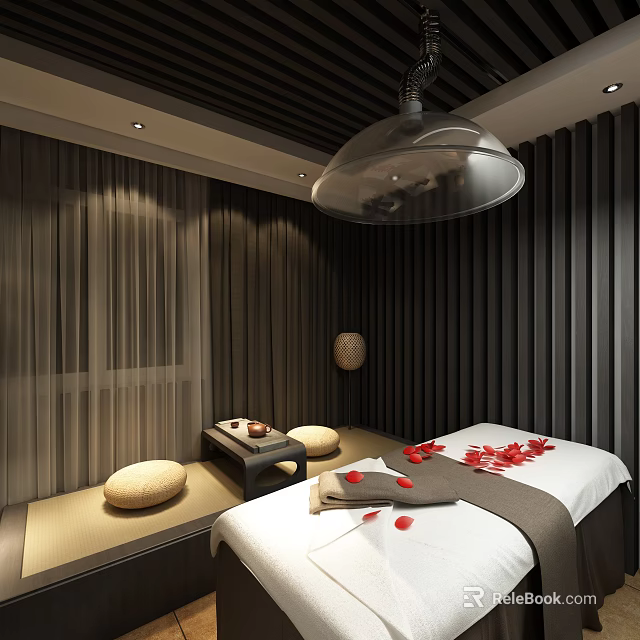 Luxury SPA Sauna Interior Featuring Massage Bed Rose Petals And Ambient Lighting 3d model 