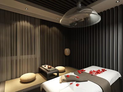 Luxury SPA Sauna Interior Featuring Massage Bed Rose Petals And Ambient Lighting 3d model