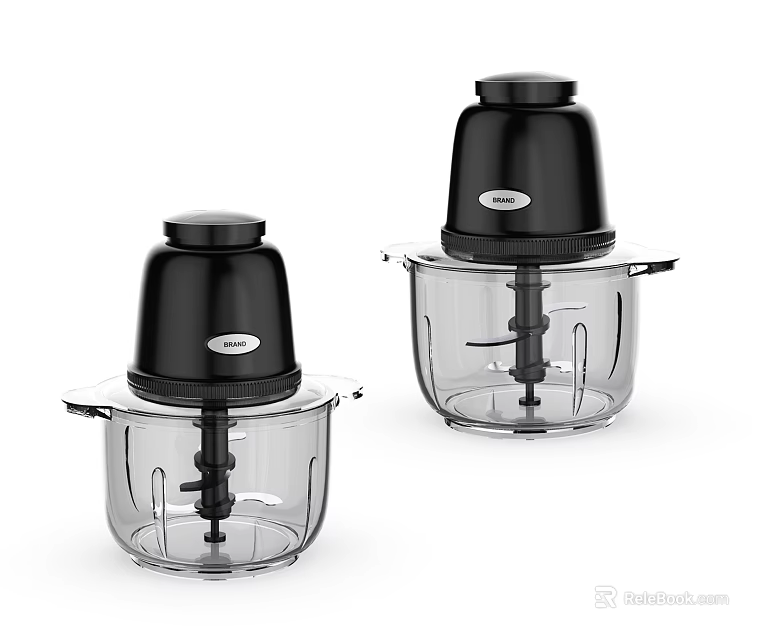 Two Electric Kitchen Food Processors With Black Lids And Transparent Containers 3d model 