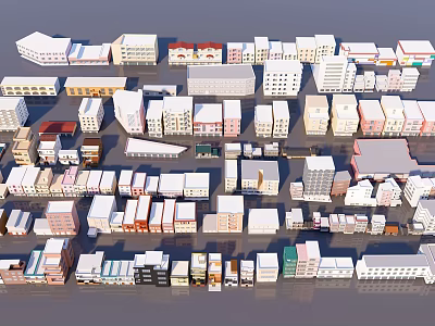 Collection Of Colorful Building Models Featuring Various Architectural Styles And Shapes 3d model