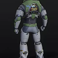 Futuristic Green and Gray Mech Suit Design for Game Movie Character with Tech Details