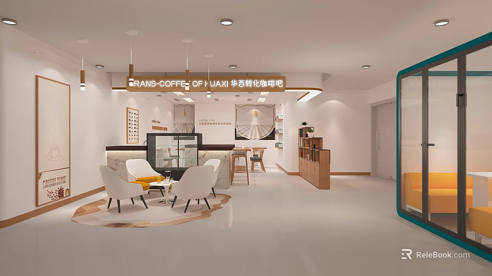 Luxury Coffee Shop Interior Design With Comfortable Seating And Elegant Decor 3d model 