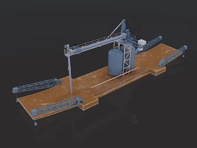 Industrial Machinery Setup With Crane Conveyor Belt And Large Container Platform 3d model