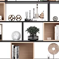 Modern Display Shelf Unit With Wooden Metal Structure Books Decorative Plants And Vases