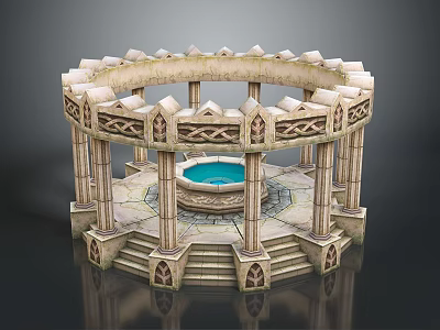 Circular Stone Architectural Structure With Decorative Columns Central Pool And Carved Steps 3d model