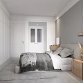 Serene Gray Bedroom Interior With Large Bed Bedding Bedside Table Lamp And Natural Light