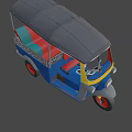 Blue Yellow Three Wheeled Motorcycle With Black Canopy Red Green Seats Red Box