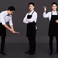 Three Men In White Shirts And Black Aprons Showing Different Service Poses