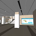 Modern Lobby Front Desk Reception Area With White Pillars Staircase And Display Screen