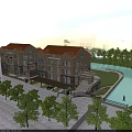 Elegant Multi Story Townhouse With Beige Exterior Balconies Arched Windows And Green Trees