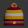 Red Yellow White Striped Knit Beanie Hat With Orange Pom Pom For Winter Wear