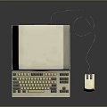 Vintage Computer Setup With Old Monitor Keyboard Mouse And Cable