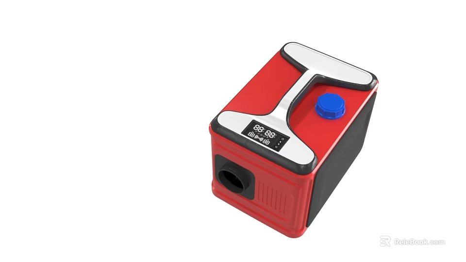 Red Compact Electric Device With Blue Button Digital Display And Circular Hole 3d model 